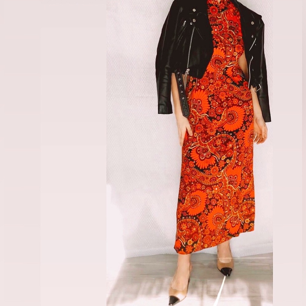 Groovy Dress! | 1970s psychedelic print | made in USA| two side slits